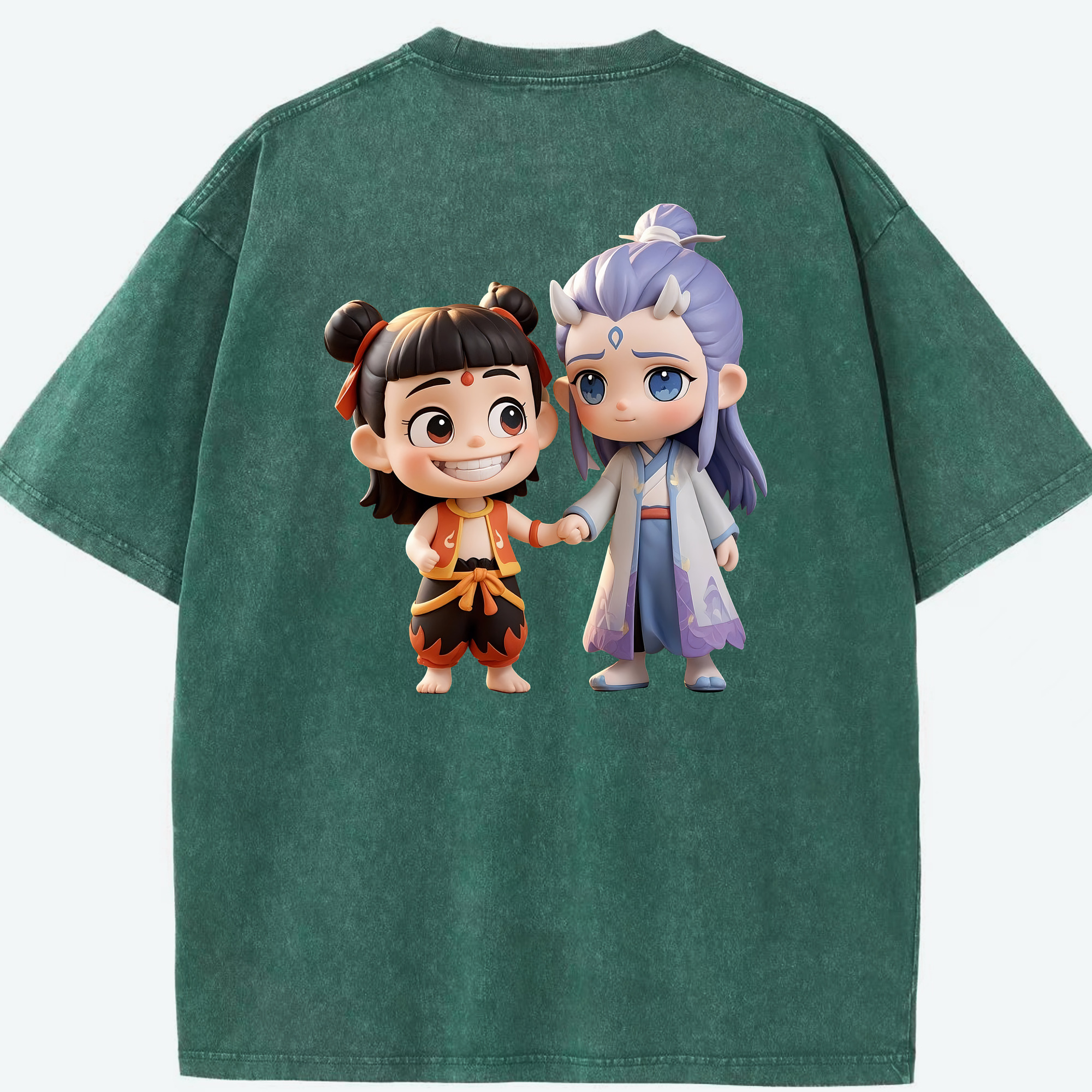 （画像用） Ne Zha 2 ナタ 魔童の大暴れ 綿100% ヴィンテージ風 半袖Tシャツ（背面プリント）